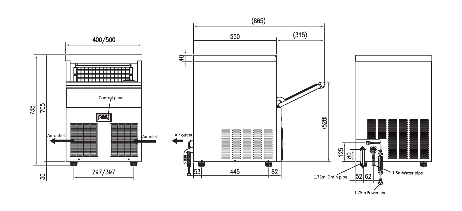 Tomori Cube Ice Maker Dimension