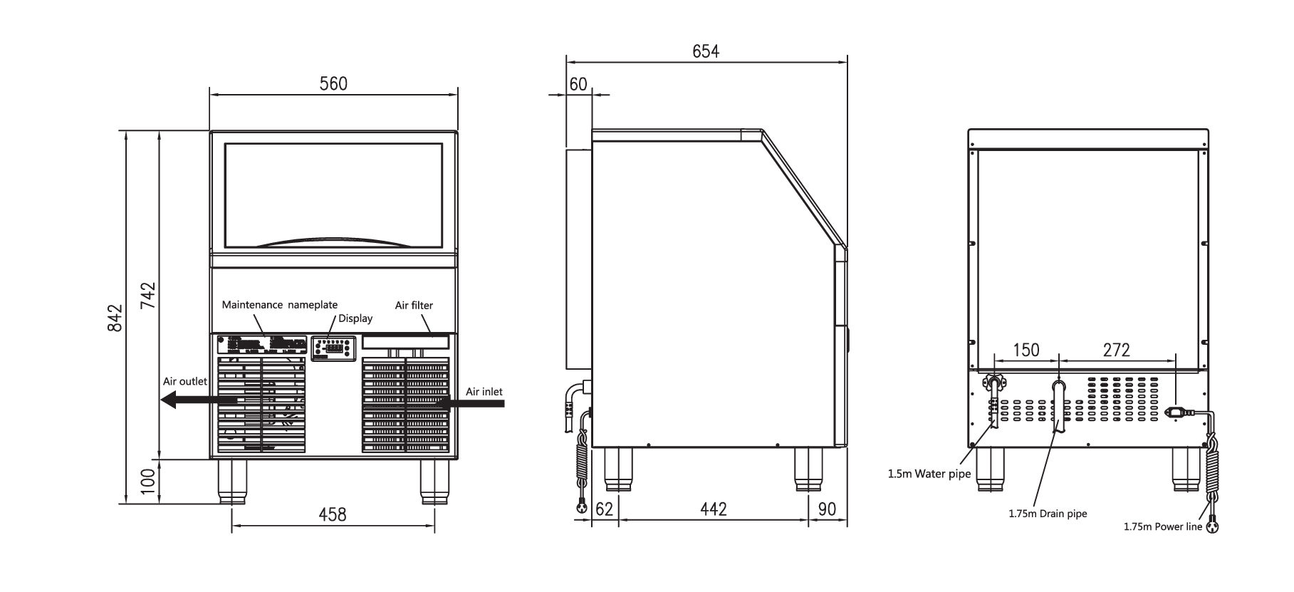 Tomori Cube Ice Maker Dimension