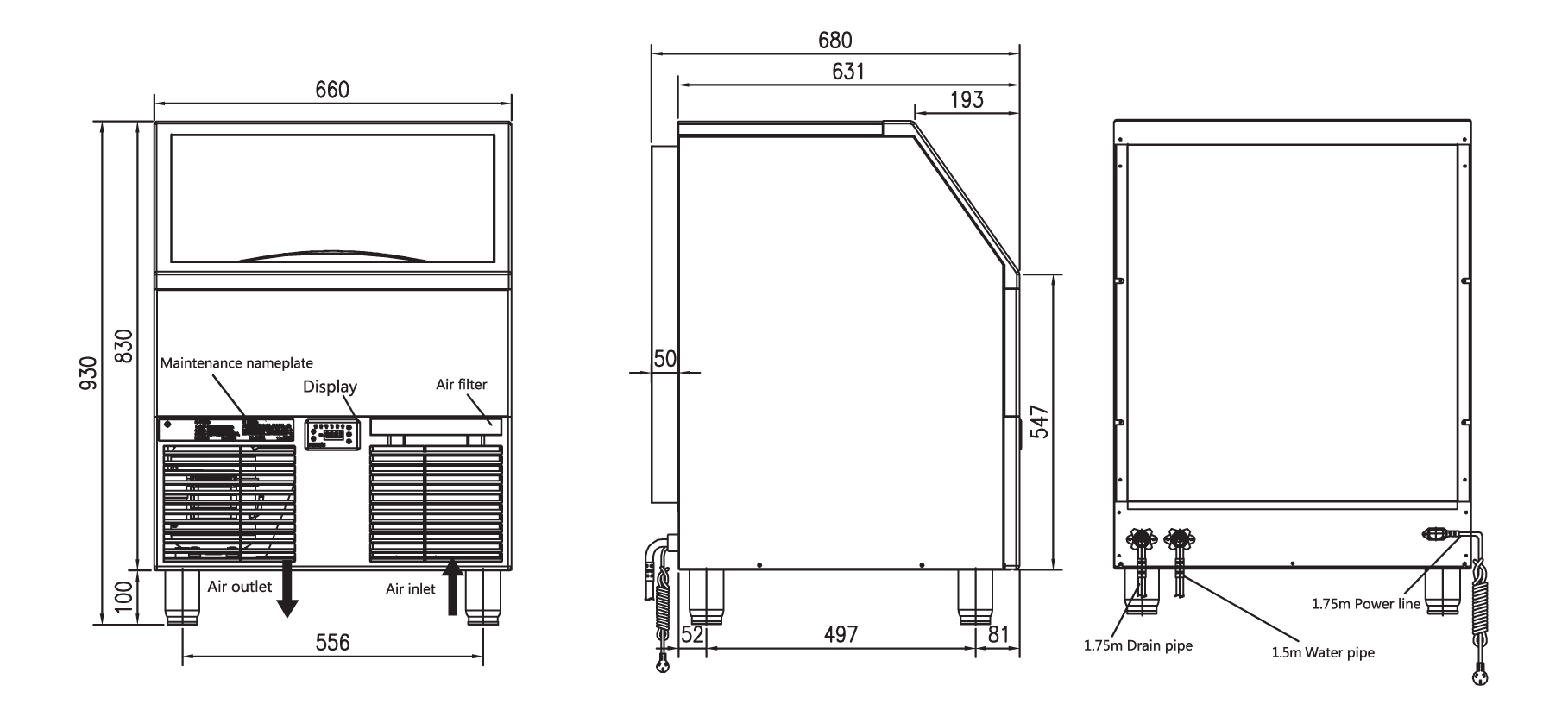 Tomori Cube Ice Maker Dimension