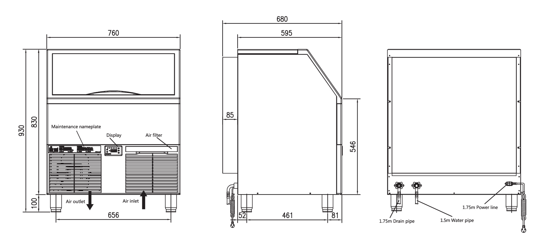 Tomori Cube Ice Maker Dimension
