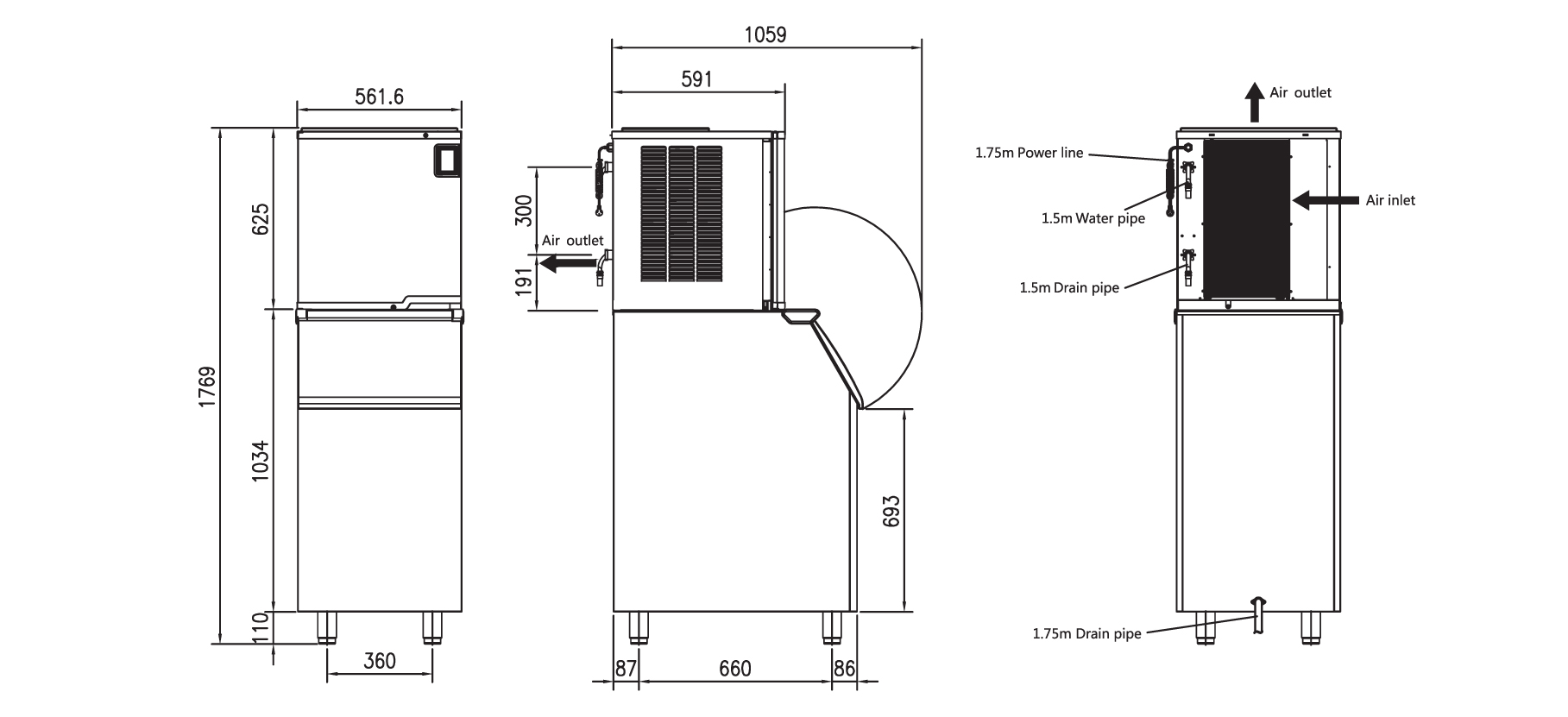 Tomori Cube Ice Maker Dimension