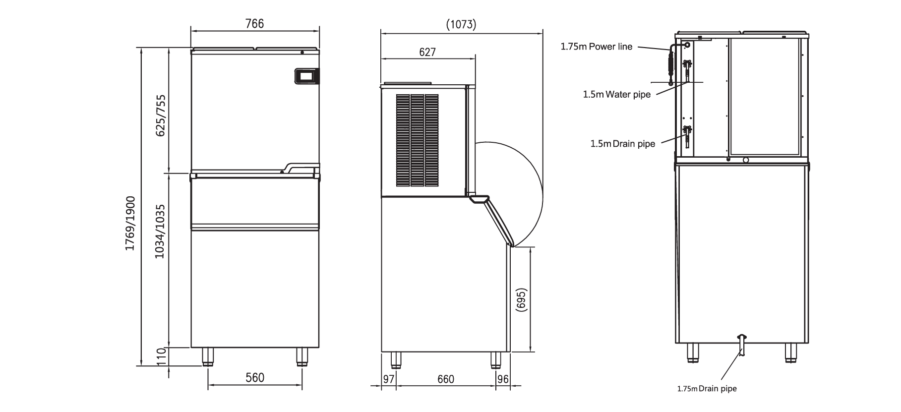 Tomori Cube Ice Maker Dimension