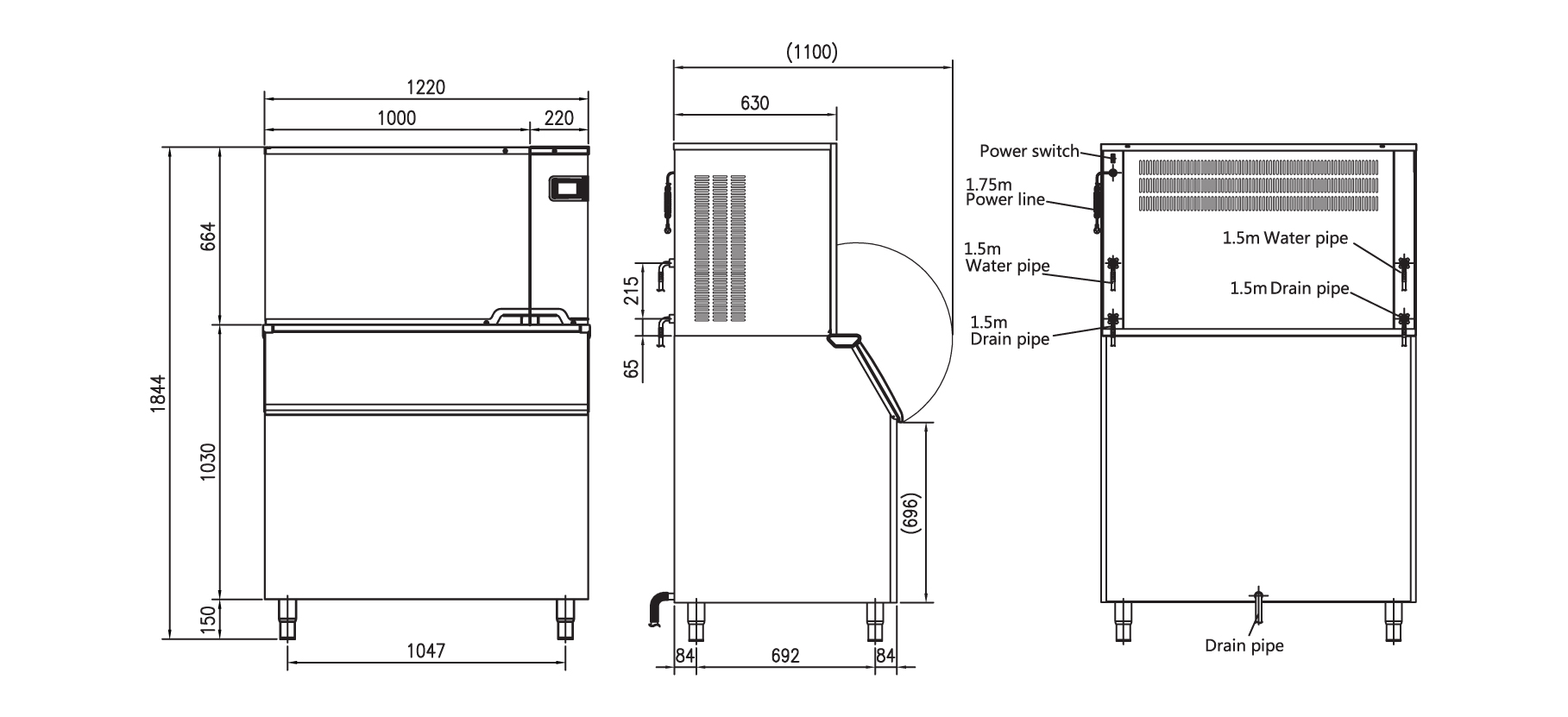 Tomori Cube Ice Maker Dimension