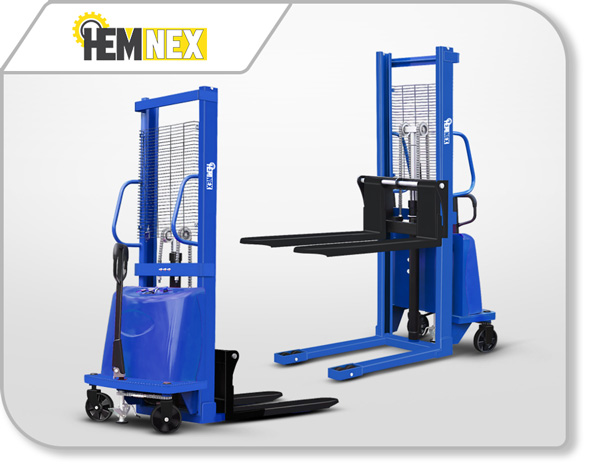 Semi-Electric Stacker with Adjustable Forks